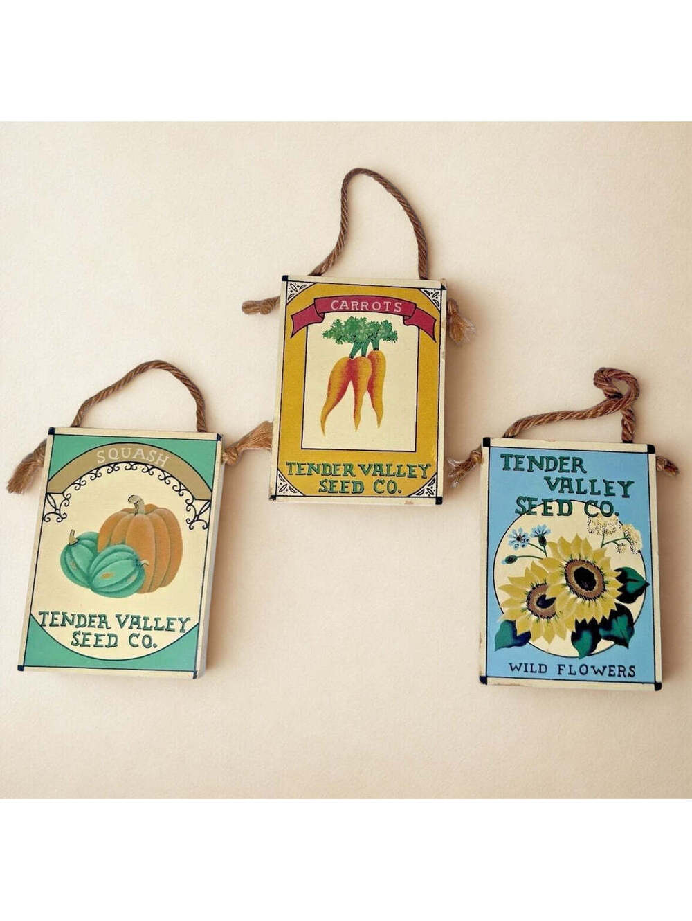 Tender Valley Seed Co. Wall Plaque Set — Squash, Carrots & Wildflowers